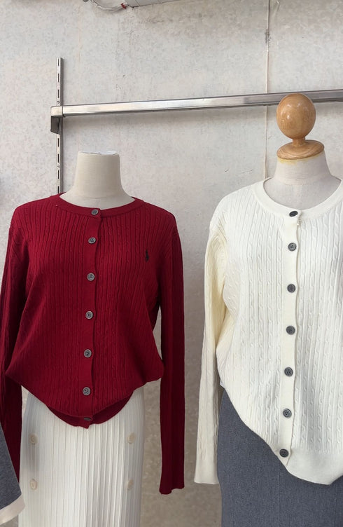 Polo Solid Color Knitted Cardigans